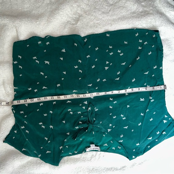 Amour Vert 100% Silk Tie Front Blouse Green White Doves Birds Short Sleeve Large - Picture 6 of 7
